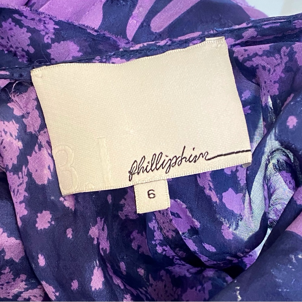 3.1 PHILLIP LIM BLUE PURPLE FLORAL PRINT v-neck ZIP UP SILK BLOUSE TOP - Picture 8 of 9
